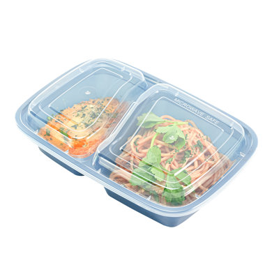 Restaurantware-Asporto 26 Ounce Compartment Take Out Boxes, 100 Microwavable Meal Prep Containers - 2 Compartments, With Clear Plastic Lids, Midnight Blue Plastic Food Containers, Do Not Contain BPA