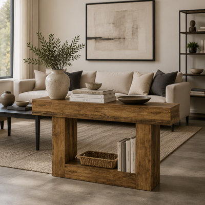 63" Farmhouse Wood Console Table with Storage