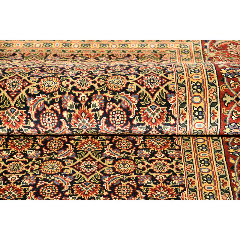 Tapis bleu et rouille de haute qualité noué à la main
