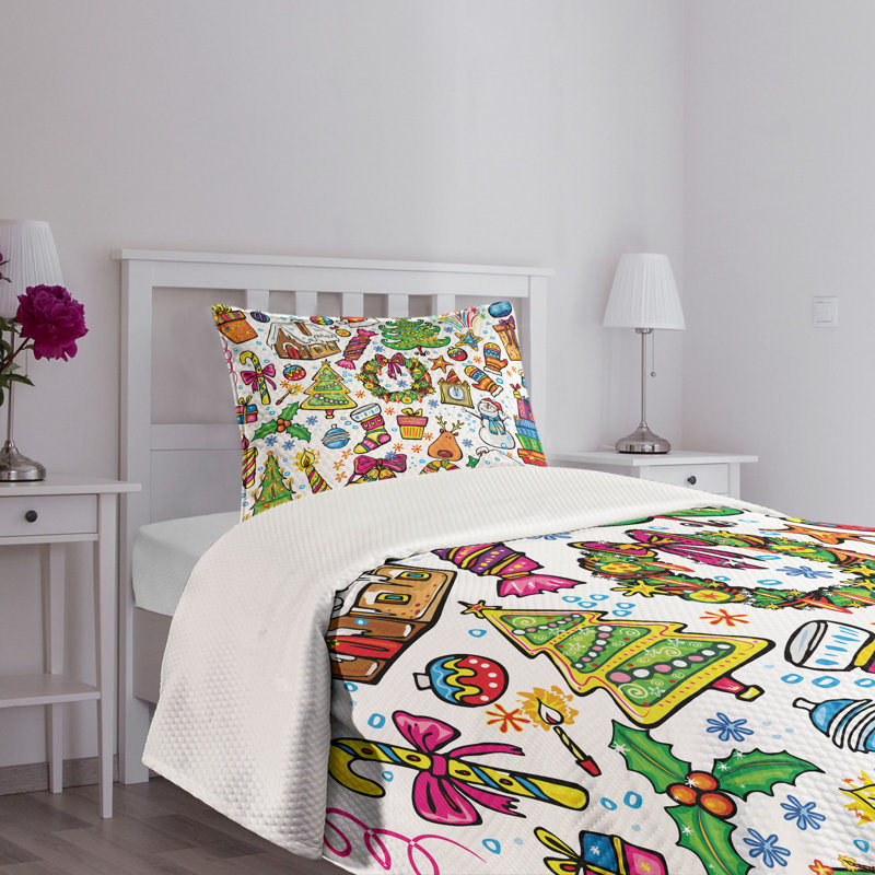 Twin White Quilted Kids Bedspread Set with Pillow Sham