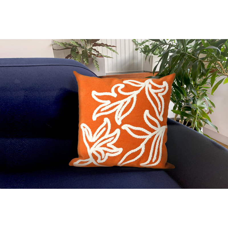 Orange Embroidered Round Polyester Indoor/Outdoor Pillow