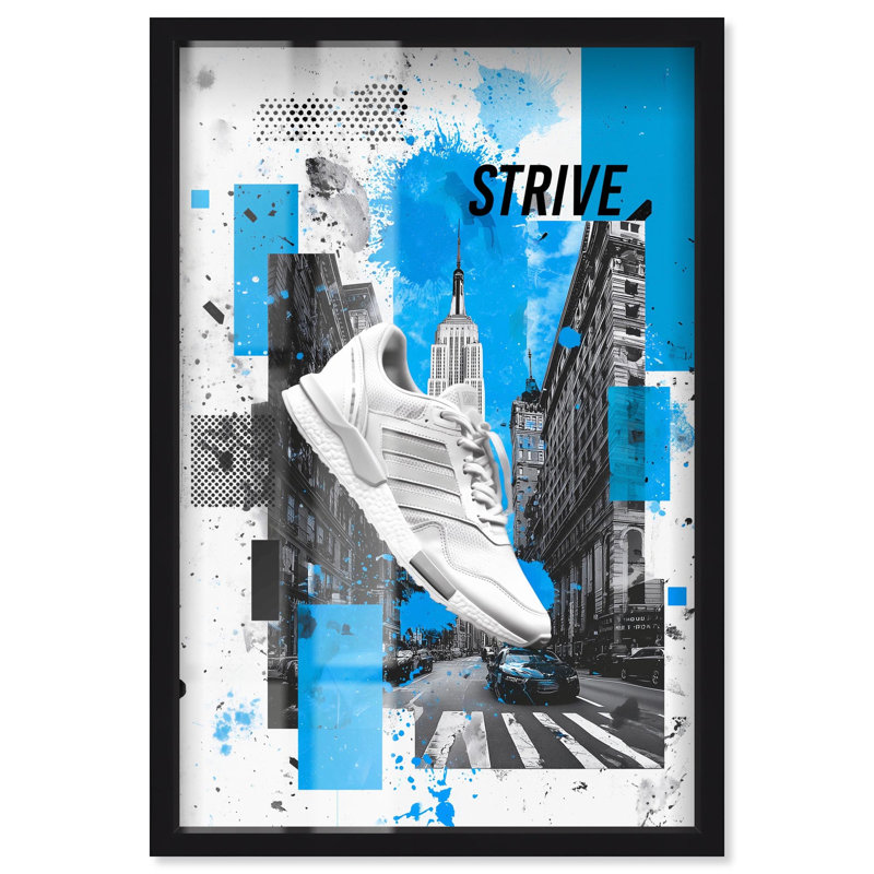 «City Block Sneaker Shadowbox Print Sneaker» par Art Remedy, cadre noir, 24 x 36, H 37 po x l 25 po, Structure noire