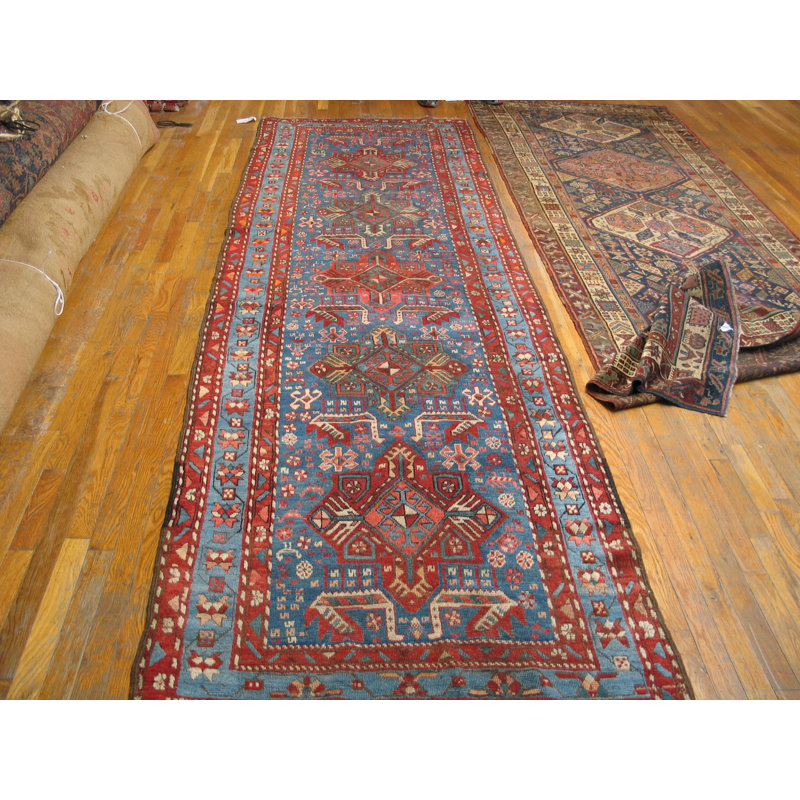 Hand Knotted Wool Geometric Area Rug in Blue