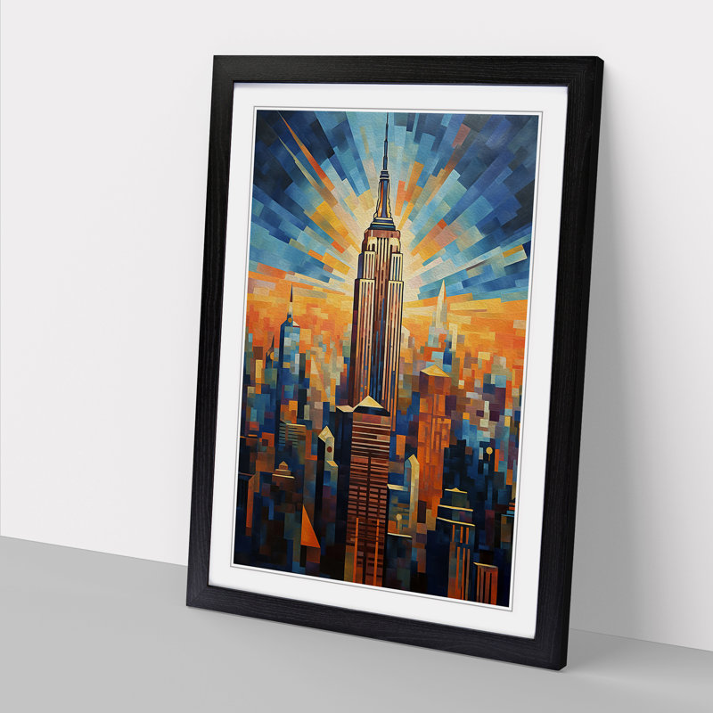 Empire State Building Expressionism 1 Piece Single Picture Frame Wall Art, 46cm H x 34cm W x 2cm D, Black