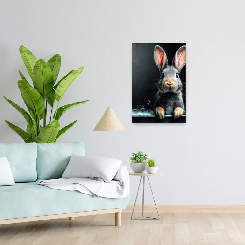 «Rabbit In Bathtube 3», art mural forêt contemporaine, H 24 po x l 16 po
