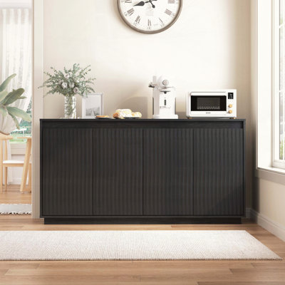 4-Door Sideboard Buffet Cabinet with Built-In Power Outlet and Wavy Vertical Texture