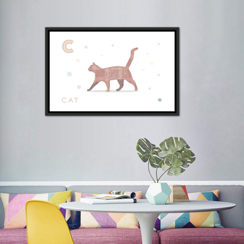 Chat - impression d'art graphique, H 40 po x l 60 po x 1,5 po, Pas de tapis, Toile avec cadre noir