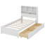 Lit plateforme simple en bois avec tête de lit bibliothèque et 2 tiroirs latéraux, cadre de lit avec éclairage encastré et station de charge-27297677