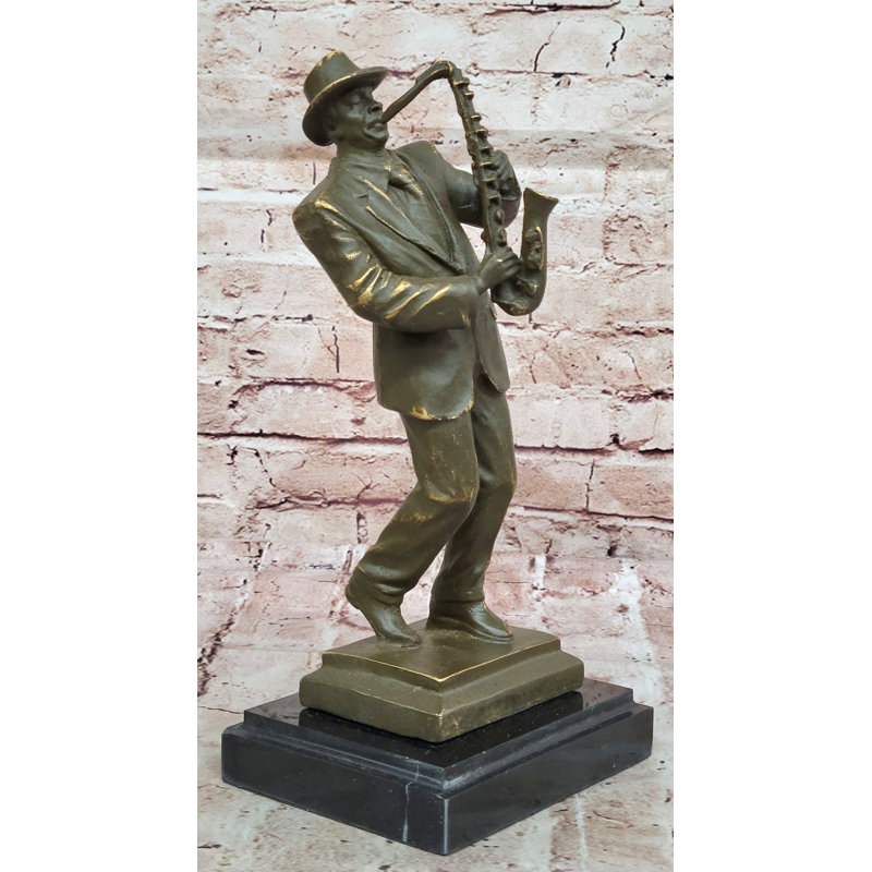 Sculpture bronze de joueur de saxophone jazz - art musical Mid-Century