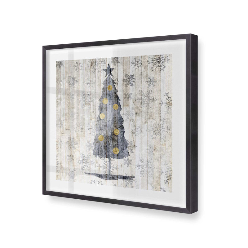 Impression d'arbre de Noël rustique argenté, Cadre simple en zinc patiné, H 21,75 po x l 21,75 po x P 1,25 po