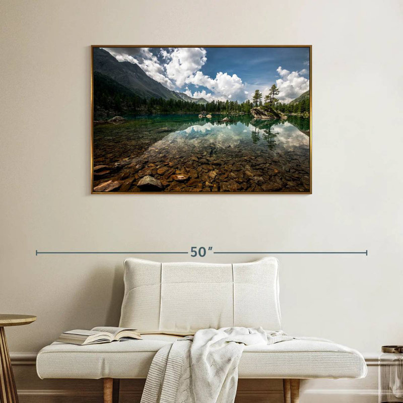 Paysage de lac tranquille, Cadre flottant doré, 40 po x 27 po