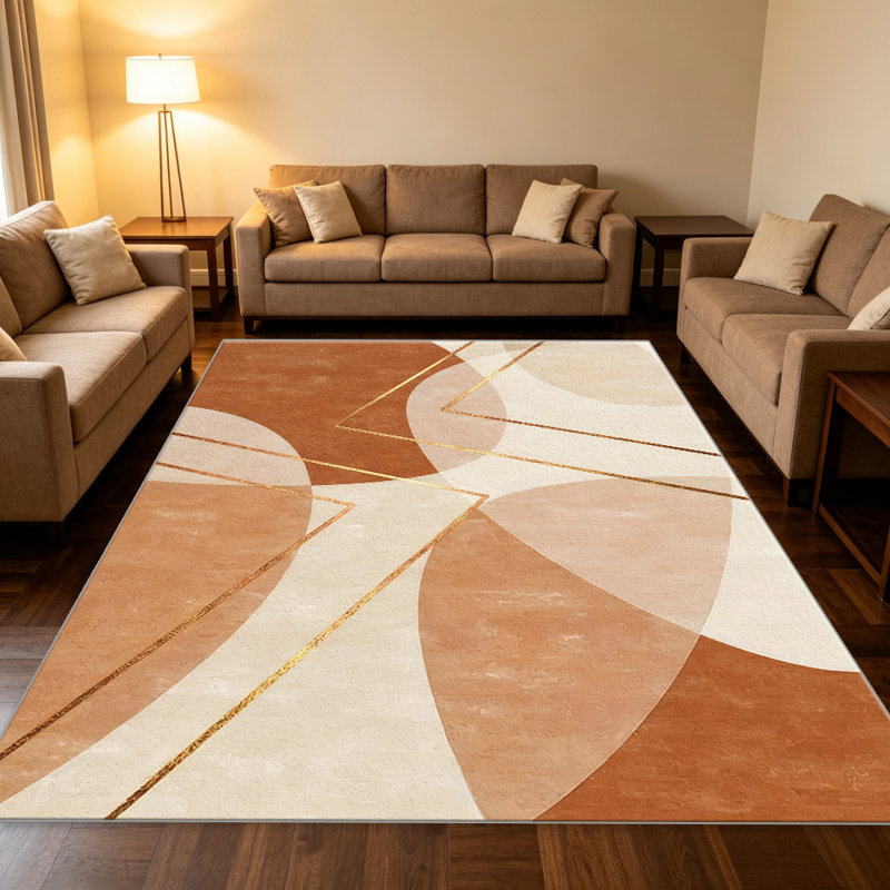 Terracotta Gold Abstract Geometric carpet-easy to clean, machine-washable, soft and comfortable; suitable for door mats, kitchens, living rooms, bedrooms, corridors, and laundry areas. Easy to clean, durable carpet for home decoration.