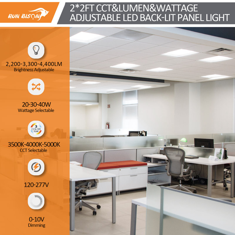 Dimmable White CCT and Wattage Selectable Integrated LED Back-Lit Flat Panel Light
