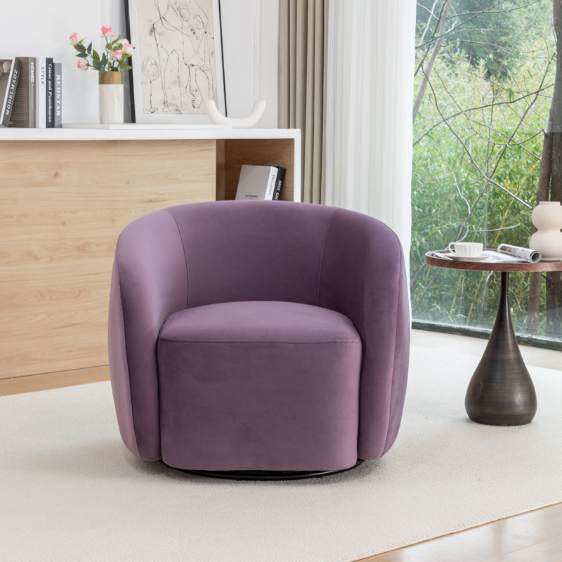 Fauteuil demi-tonneau pivotant en velours Arrun, Mauve