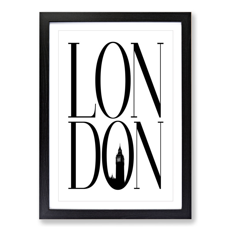 London V2 - Picture Frame Typography, 90cm H x 65cm W x 2cm D, Black Framed