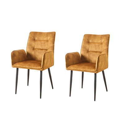 Mustard Yellow 2 Velvet Dining Chairs, Tapered Metal Legs And High Foam Padding, For Open-concept Sunrooms Kitchen Breakfast Nooks