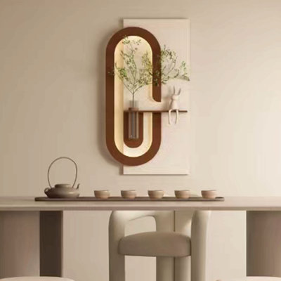 Décoration murale réglable en grès à 3 couleurs avec plantes vertes simulées - sculpture d'art 3D, vase en verre et statue de lapin, bandes lumineuses télécommandées pour le salon, la chambre à coucher, le couloir