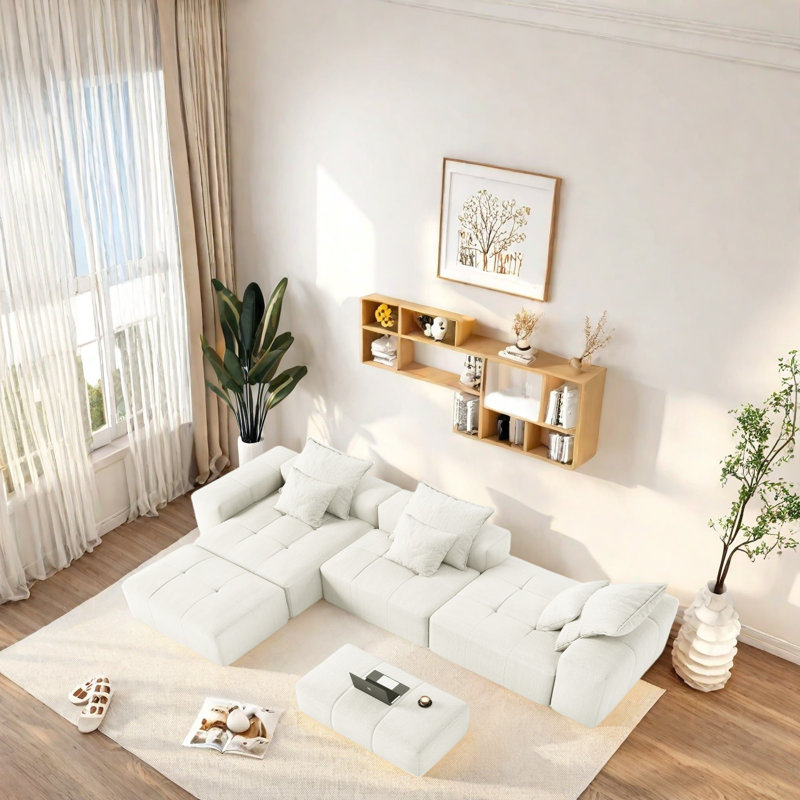 Canapé modulaire surdimensionné en chenille Boneless, Chenille beige