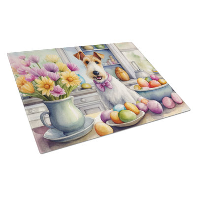 Décoration de planche à découper en verre Fox Terrier de Pâques