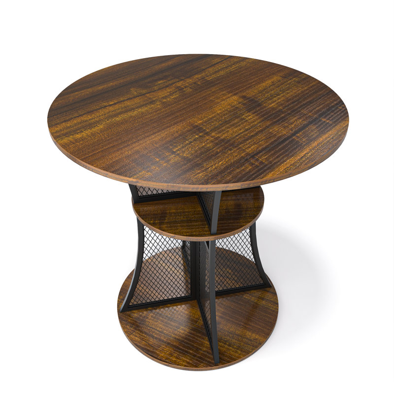 Round Wood Top Metal Base Dining Table, 29.68" H x 29.9" L x 29.9" W