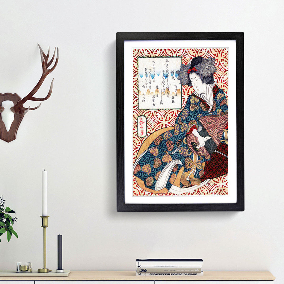 Lady Playing an Instrument by Yashima Gakutei - Picture Frame Painting Print
