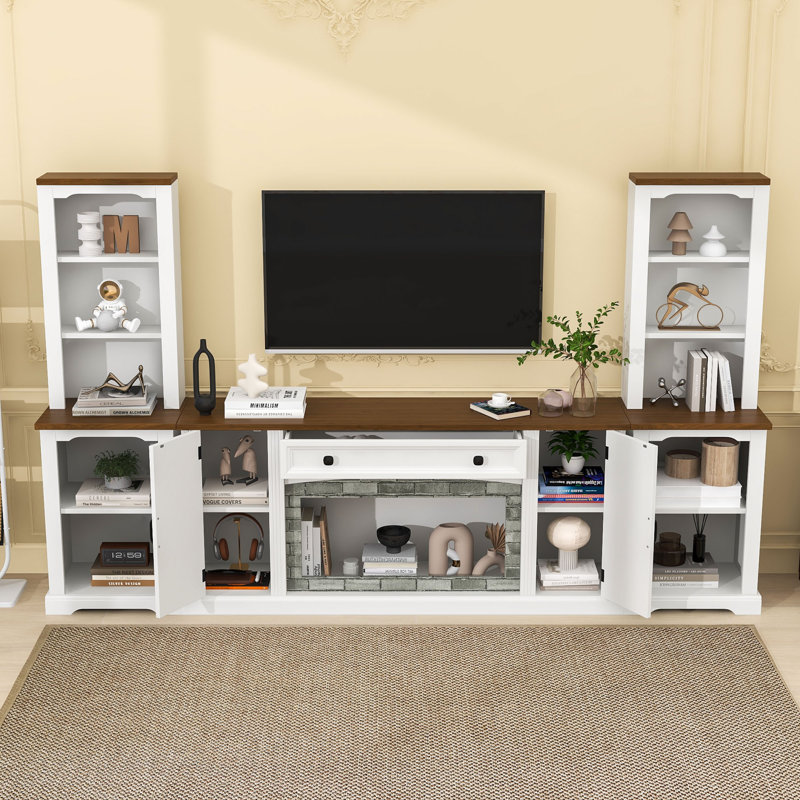 Meuble audio-vidéo avec 1 tiroir, 2 armoires, bibliothèques et tablettes réglables, Blanc