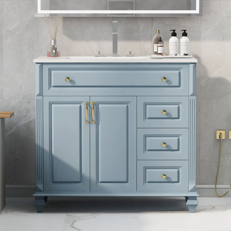 Meuble-lavabo 36 po avec lavabo, Doré, Bleu gris