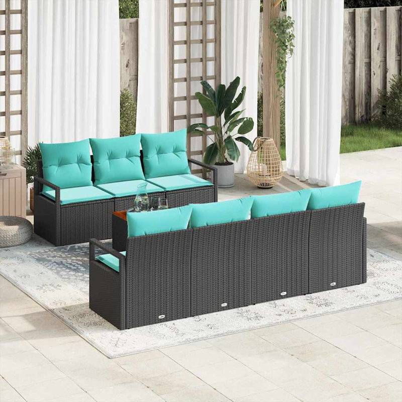 Ensemble de canapé de jardin vidaXL 8 pièces en rotin de polyester noir et turquoise
