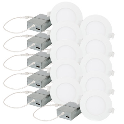 Luminaire encastré à DEL mince de 4 pouces avec boîte de jonction détachée Luminus Basix, homologué IC, 5 TCE, 600 lumens, 9 watts, à intensité variable, 50 000 heures - paquet de 10