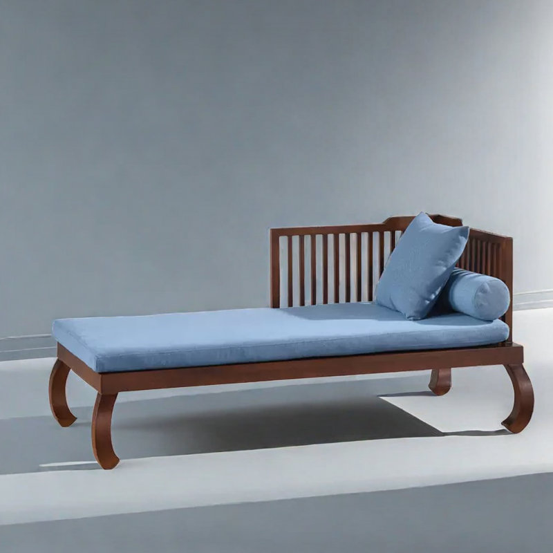 Chaise longue rembourrée en bois massif chinois, Chaise longue à accoudoir droit