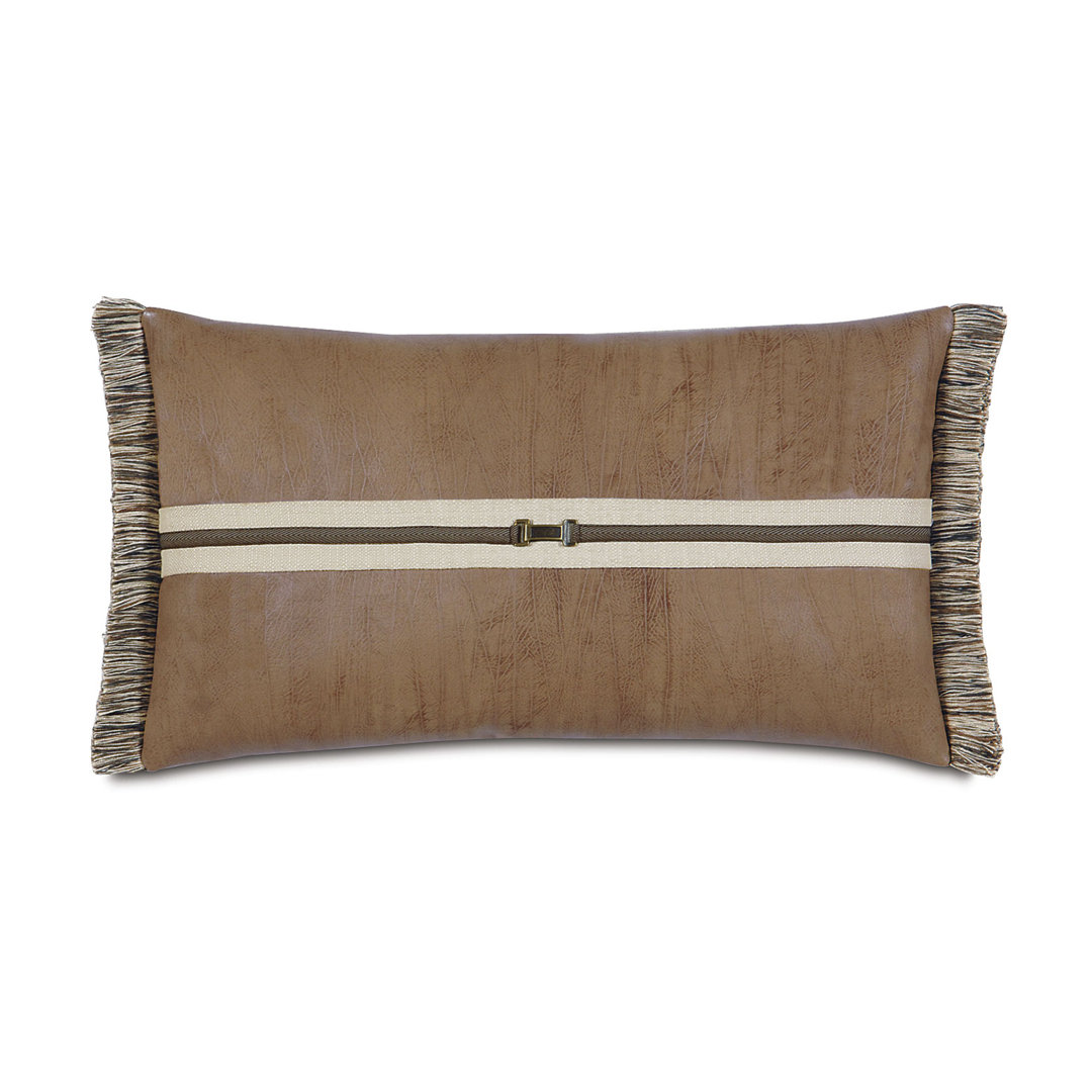 Aiden Fringed Faux Leather Throw Pillow Eastern Accents