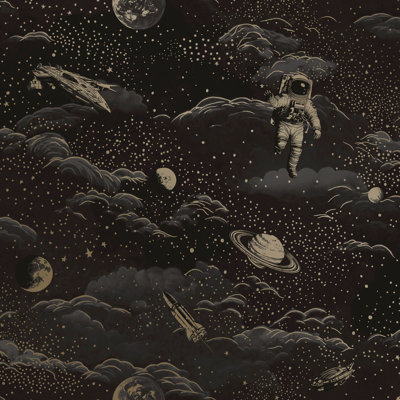Black/Gold Magical Galaxy Wallpaper Nonwoven, Non-pasted Textured Wallpaper 57sqft.