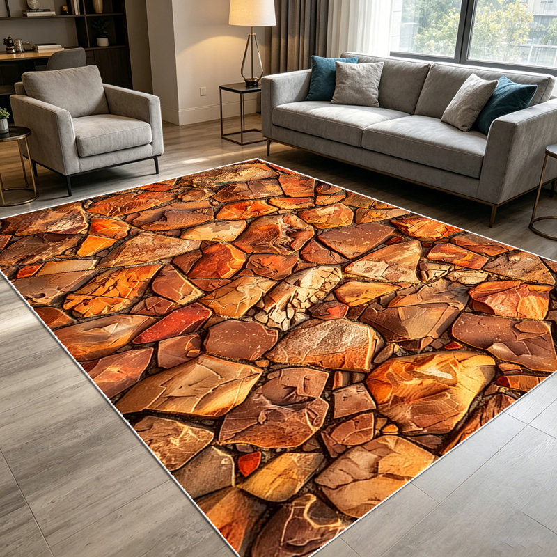 1PC Rustic Irregular Terracotta Stone Pattern area rugs for Living Room, Soft and Comfortable, Suitable for all seasons, easy-to-maintain, machine washable Indoor floor mat, Under Table Farmhouse suitable for dining table, kitchen entryway,