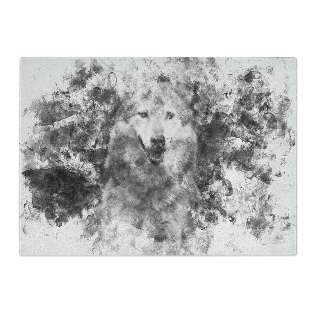 Tempered Glass Wolf Portrait Watercolour Chopping Board