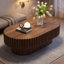 Table basse ovale de style Mid-Century moderne cannelée au fini noyer chaleureux - Décoration de salon contemporaine pour petits espaces