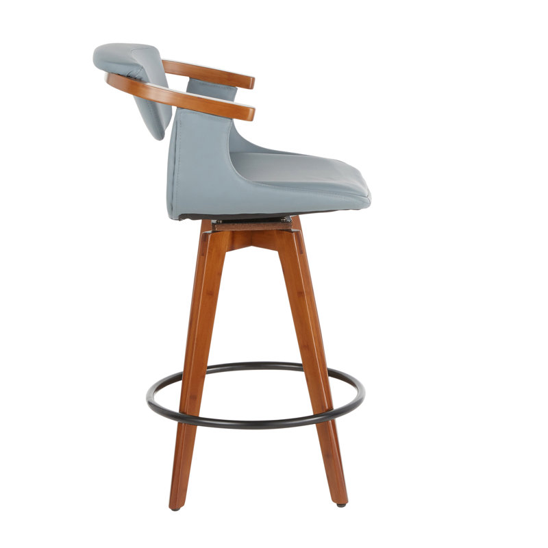 Oracle Mid-Century Modern Counter Stool In Walnut Bamboo And Grey Faux Leather By Lumisource
