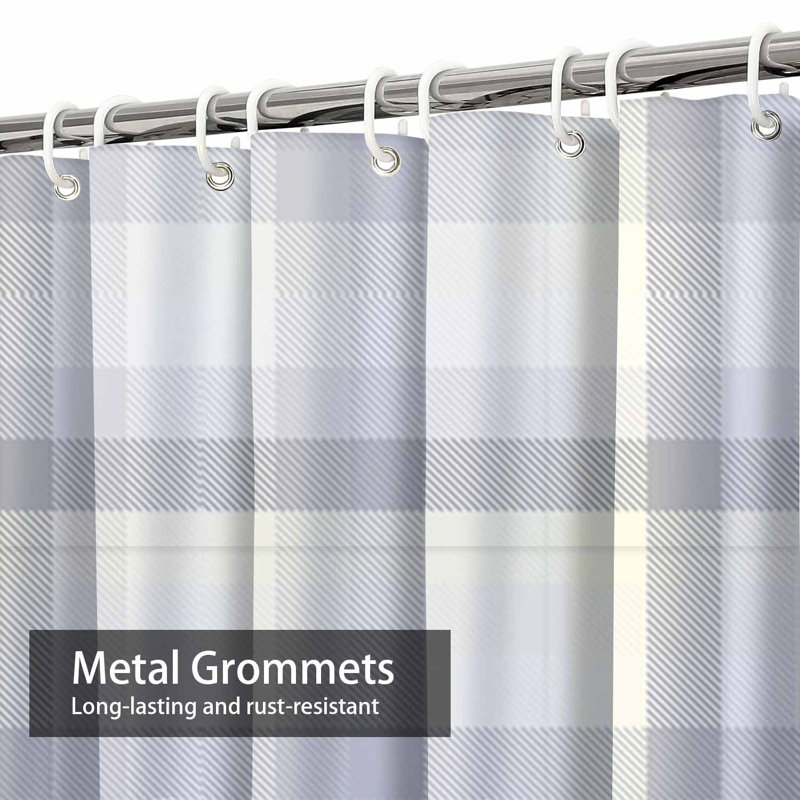 Rideau de douche sans couture à carreaux gris et blanc avec 12 crochets, L 72 po x l 84 po