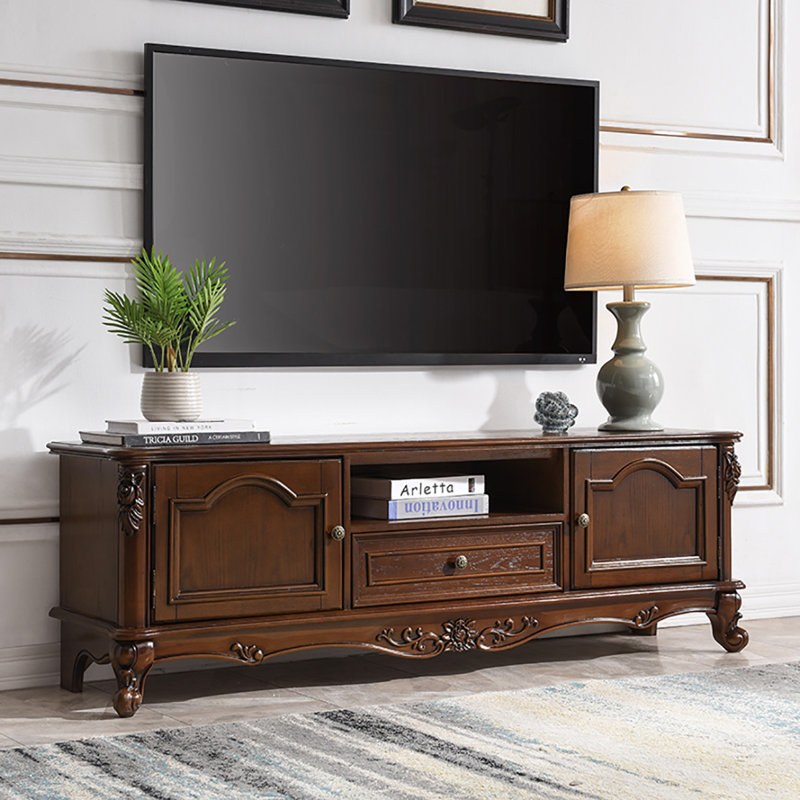 Meuble télé américain en bois massif, 59.1", Noir noyer