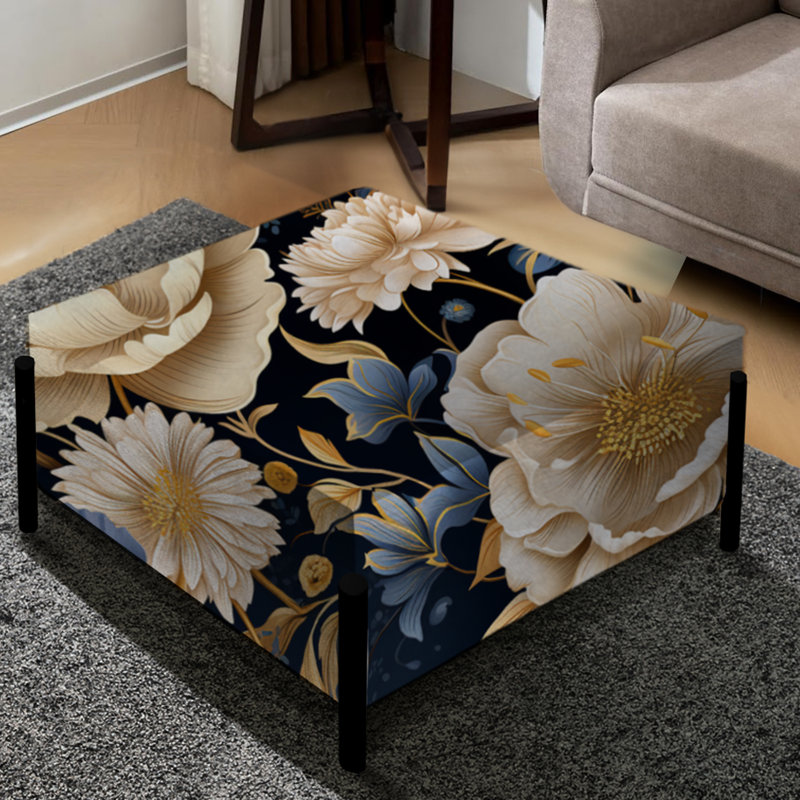 Motif de pivoines bleues et beiges à motif bohème floral