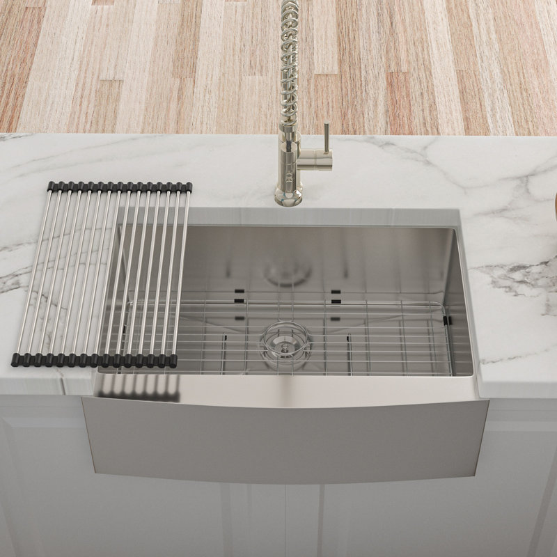 27 Farmhouse Sink - 27*21*10 Inch Kitchen Sink Stainless Steel 16 Gauge Apron Front Kitchen Sink, Brushed Nickel