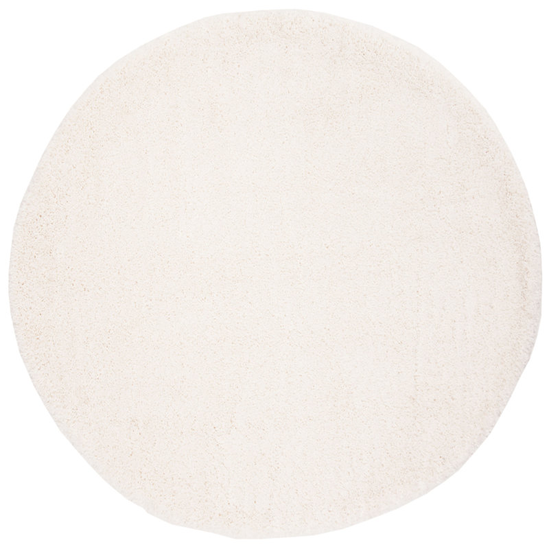Tapis ivoire à poils longs Sador, Rond 4 pi, White