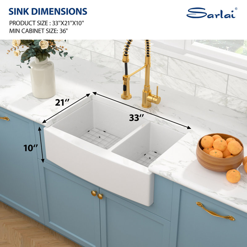 33'' L Double Bowl Ceramic Kitchen Sink