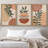Mid Century Modern Boho Geometric Polygon Palm Leaf - 3 Piece Floater Frame Graphic Art Set on Canvas-73721028-73721031