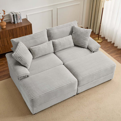 Double Chaise Lounge Set with Reversible Ottoman - Soft Corduroy, Storage, USB Port, Multi-Functional Seat/Table for Living Room