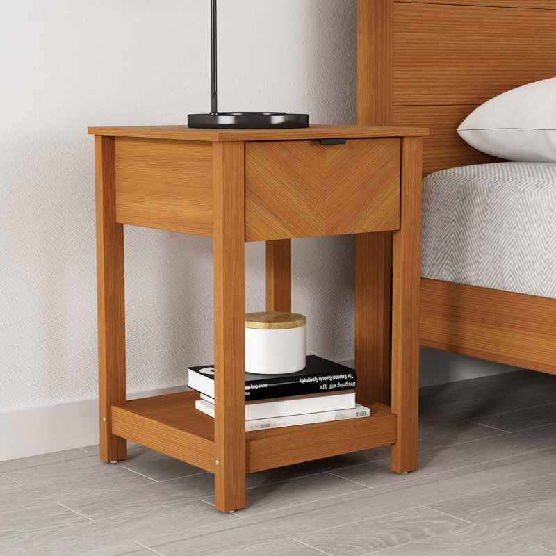 Aleshire Mid-Century Modern 23.2"H 1 Drawer Nightstand, Brown, 1