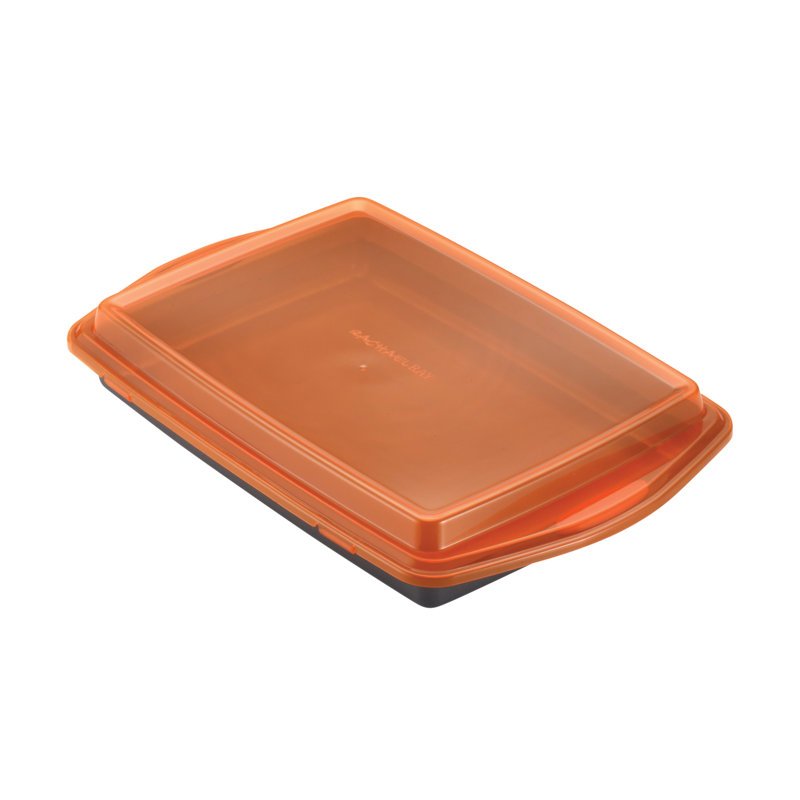 Orange Carbon Steel Nonstick Cake Pan with Lid, 9" x 13"
