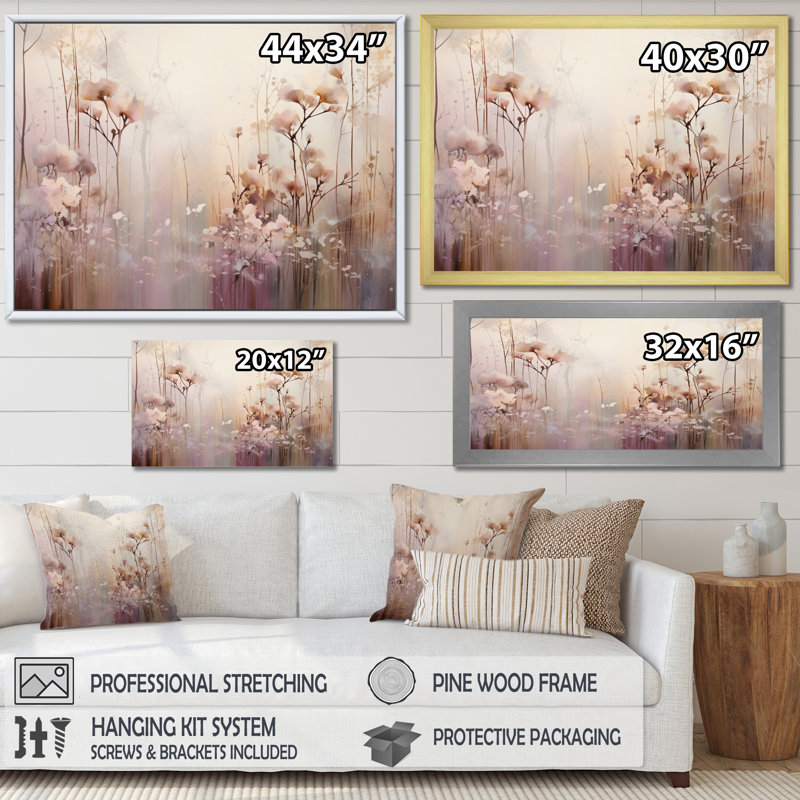 «Beige Ethereal Forest III - Abstract Botanicals», art mural, H 16 po x l 32 po x P 1 po, Cadre flottant doré