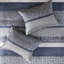 Très grande literie bleu marine - 7 pièces de luxe avec coussins décoratifs plissés, lavable à la machine, rayé, brodé,