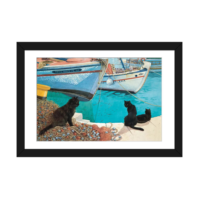 « looking the fish », impression sur toile, Blanc, Papier d'art encadré noir, H 16 po x l 24 po x P 1 po