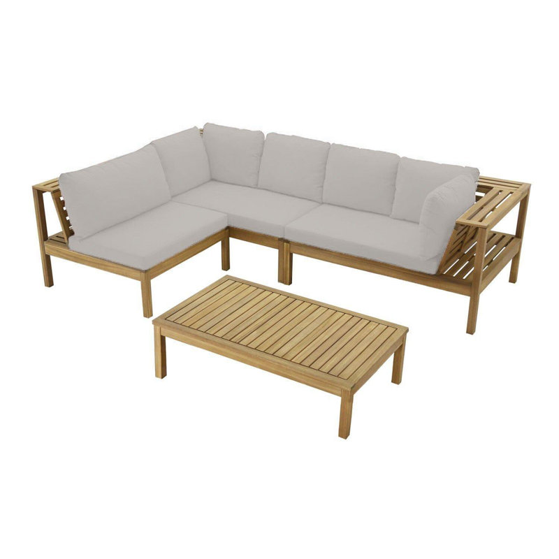 5 - Person Seating Group with Cushions, Natural - Grey Umbrella